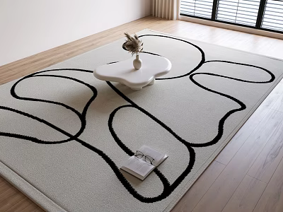 Square Area Rug With Black Abstract Lines In Modern Living Room 3d model