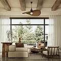 Cozy Rustic Living And Dining Room With Natural Wood Accents And Large Scenic Floor Windows