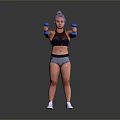 Woman With Purple Hair Lifting Blue Dumbbells In Activewear During Workout