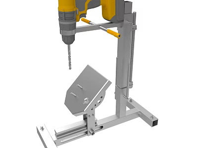 Industrial Yellow Electric Drill Mounted On Metal Stand With Base Workbench 3d model