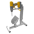 Industrial Yellow Electric Drill Mounted On Metal Stand With Base Workbench