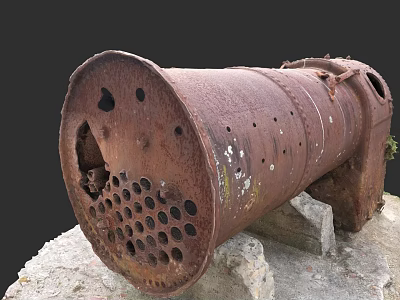 Rusted Old Fireplace With Holes On Stone Blocks And Moss Growth 3d model