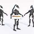 Futuristic Metal Armor With Blue Accents Shown From Three Different Angles 3d model