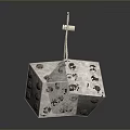 Dice Shaped Daily Life Items Connected by Rope With Holes on Surface Concrete Like Material