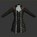 Vintage Style Long Coat With White Collar And Intricate Decorative Patterns 3d model