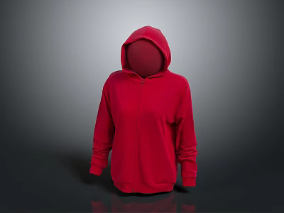 Stylish Red Hooded Long Sleeve Zippered Sweatshirt Comfortable Casual Fashion Wear 3d model