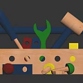 Wooden Toy Tool Set With Screwdriver Wrench Hammer Screws And Play Blocks