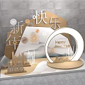 New Year Themed Photo Spot With Golden Decorations Circular Frame And Happy New Year Sign