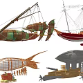 Diverse Airships And Vessels With Balloon Structures Sail Masts And Cannon Details