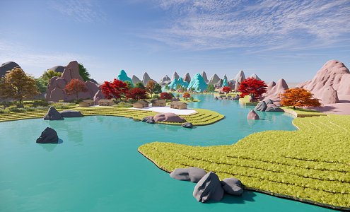 Landscape Scenic Spots Flowers, Trees and Stones Outdoor Small Scenes 3d model