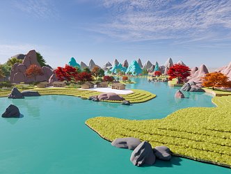 Landscape Scenic Spots Flowers, Trees and Stones Outdoor Small Scenes 3d model