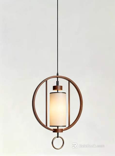 Modern Minimalist Wooden Circular Pendant Light Featuring Cylindrical Lampshade And Warm Glow 3d model 