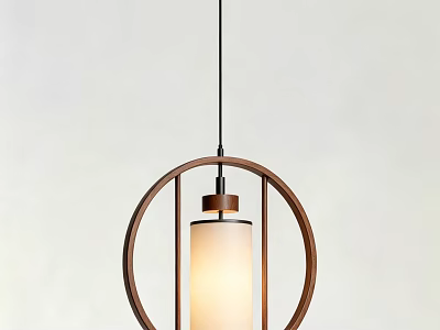 Modern Minimalist Wooden Circular Pendant Light Featuring Cylindrical Lampshade And Warm Glow 3d model