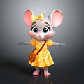 Cute Cartoon Mouse Character With Big Ears Yellow Bow Brown Bag And Polka Dot Dress