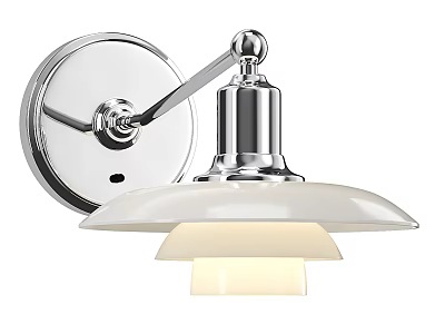 Sleek Modern Chrome Wall Lamp With Adjustable Arm And White Glass Shade 3d model