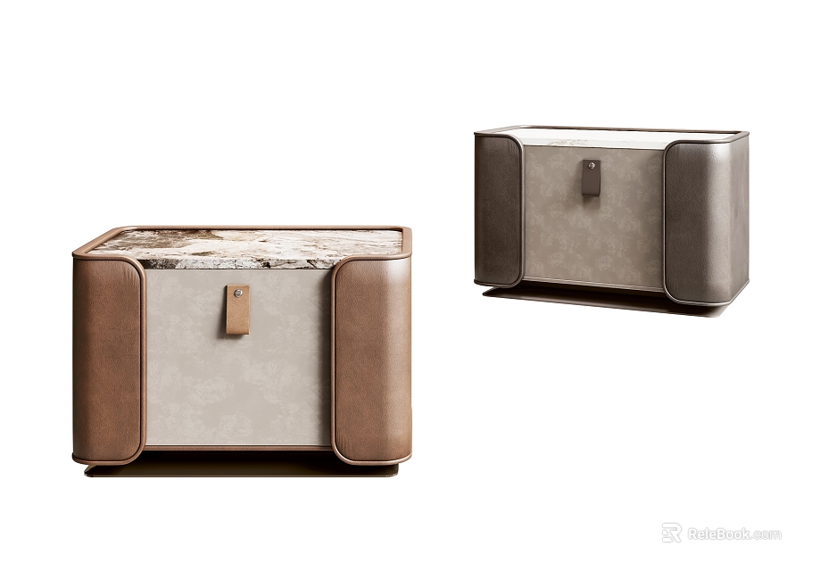 Modern Leather Bedside Cabinet With Textured Top And Metal Decorative Buckle 3d model 
