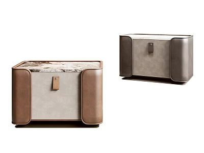 Modern Leather Bedside Cabinet With Textured Top And Metal Decorative Buckle 3d model