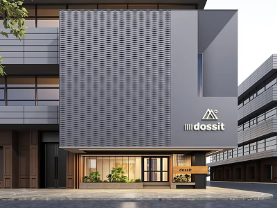 Modern Storefront Facade With Metal Grid Design Glass Door And Entrance Plants 3d model