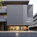 Modern Storefront Facade With Metal Grid Design Glass Door And Entrance Plants