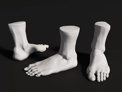 Three White Detailed Foot Models With Ankle And Toes On Black Background 3d model