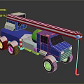 Blue Truck With Red And White Striped Long Crane Arm And Black Wheels