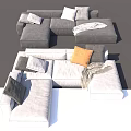 Modern Comfortable Gray L Shaped Sectional Sofa With Pillows And Throw Blanket 3d model