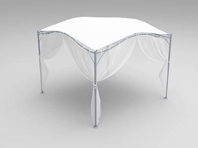 Outdoor White Canopy Tent With Metal Frame And Flowing White Drapes 3d model