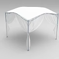 Outdoor White Canopy Tent With Metal Frame And Flowing White Drapes