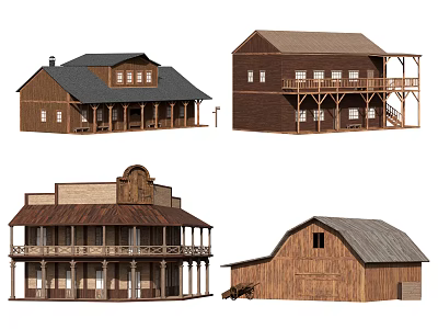 Traditional Rustic Wooden Houses With Porches Balconies And Gable Roof Designs 3d model