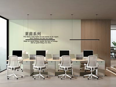 Modern Office Interior With Rhine Series Workstations Desks White Chairs And Large Windows 3d model
