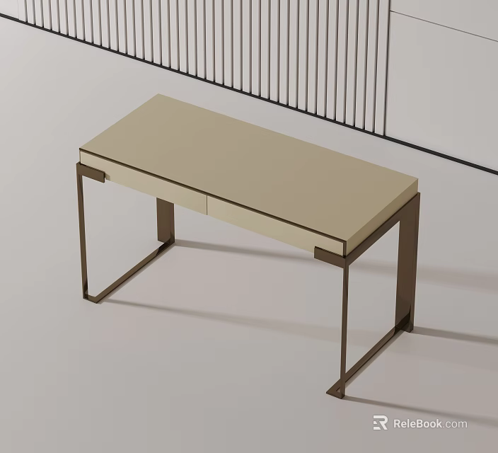 Modern Office Desk With Light Colored Top And Sleek Metal Frame Design 3d model