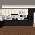 Modern Kitchen Interior With White And Dark Cabinets Marble Countertops Herringbone Wooden Floor And Appliances