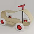 Wooden Electric Toy With Red Handle White Wheels And Red Centers