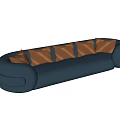 Navy Blue Velvet Multi Seat Sofa With Curved Arms And Brown Cushions