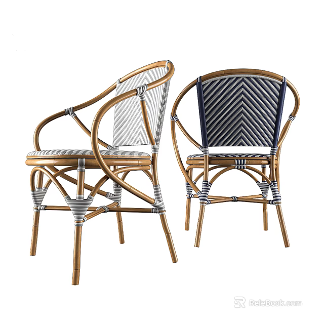 Casual Rattan Armchairs Featuring Striped Backrest And White Navy Patterns 3d model 