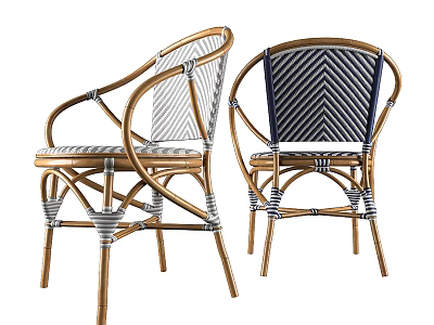 Casual Rattan Armchairs Featuring Striped Backrest And White Navy Patterns 3d model