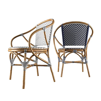 Casual Rattan Armchairs Featuring Striped Backrest And White Navy Patterns 3d model