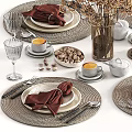 Elegant Tableware Set With Red Napkins Glass Cups And Dried Flowers