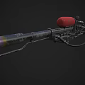 Industrial Equipment With Metal Pipe Structure And Red Cylinder Component