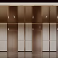 Modern Elevator Lobby Design With Metallic Panels Wooden Walls And Lighting