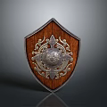 Medieval Wooden Shield With Intricate Metal Decorations And Central Circular Design