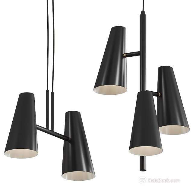 Modern Black Pendant Light with Cone Shades and Multiple Light Fixture Design 3d model