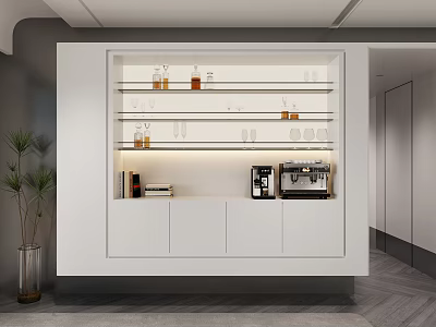 Modern Wine Rack Interior With Glass Shelves LED Lighting Cabinets And Coffee Machine 3d model