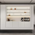 Modern Wine Rack Interior With Glass Shelves LED Lighting Cabinets And Coffee Machine