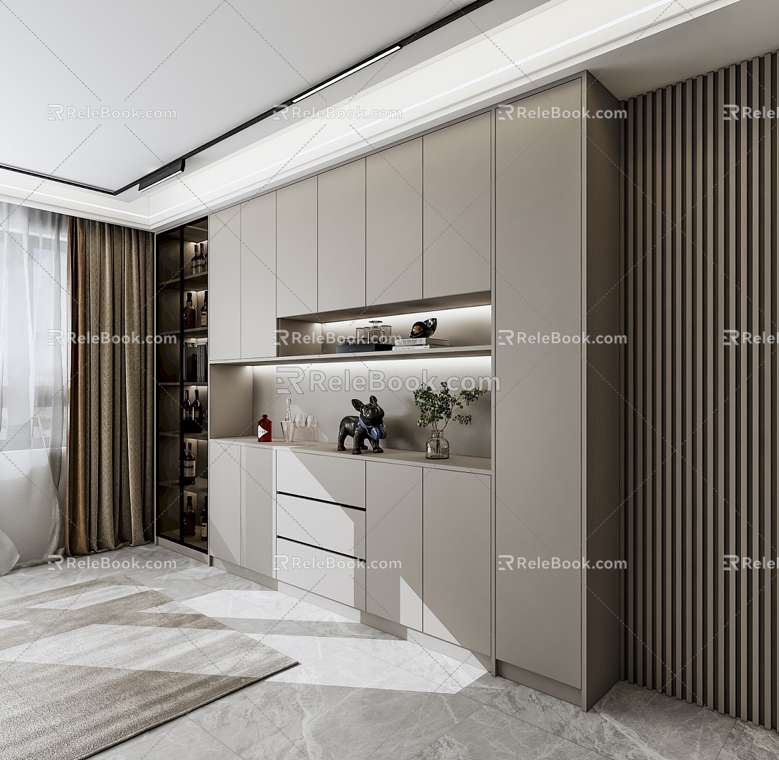 Modern Wine Cabinet Food Cabinet Integrated Side Cabinet Wall Wine Cabinet Storage Cabinet Wine Cabinet 3d model