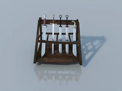 Wooden Knife Block With Inserted Knives On Light Blue Background With Reflection 3d model