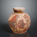 Traditional Clay Jar Sculpture With Painted Designs Rounded Shape And Lid