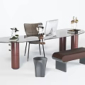 Modern Glass Top Desk With Leather Chair Laptop And Decorative Items