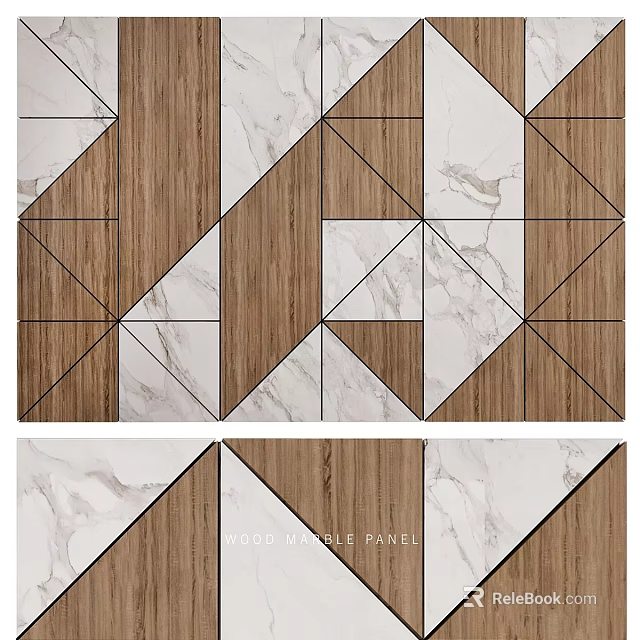 Geometric Wood And Marble Panel Wall Decor With Unique Modern Design 3d model