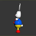 Cartoon Rabbit Character with Long White Ears Blue Shirt Red Buttons Yellow Pants Red Shoes